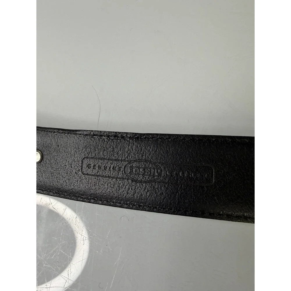 Women's Fossil Black Genuine Leather Belt With Metal Accents Hearts Size Medium